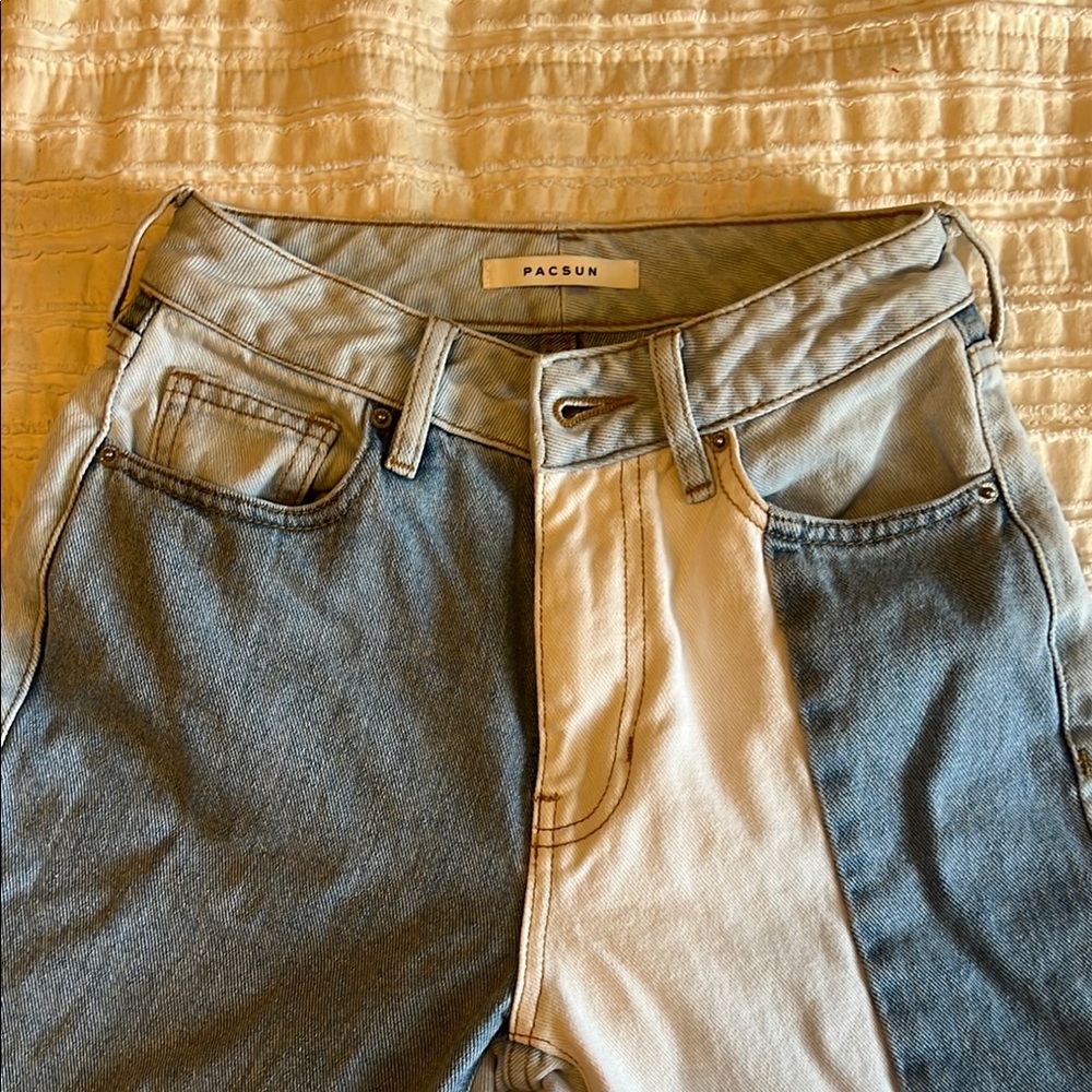 PacSun Blue and White Colorblock Jeans